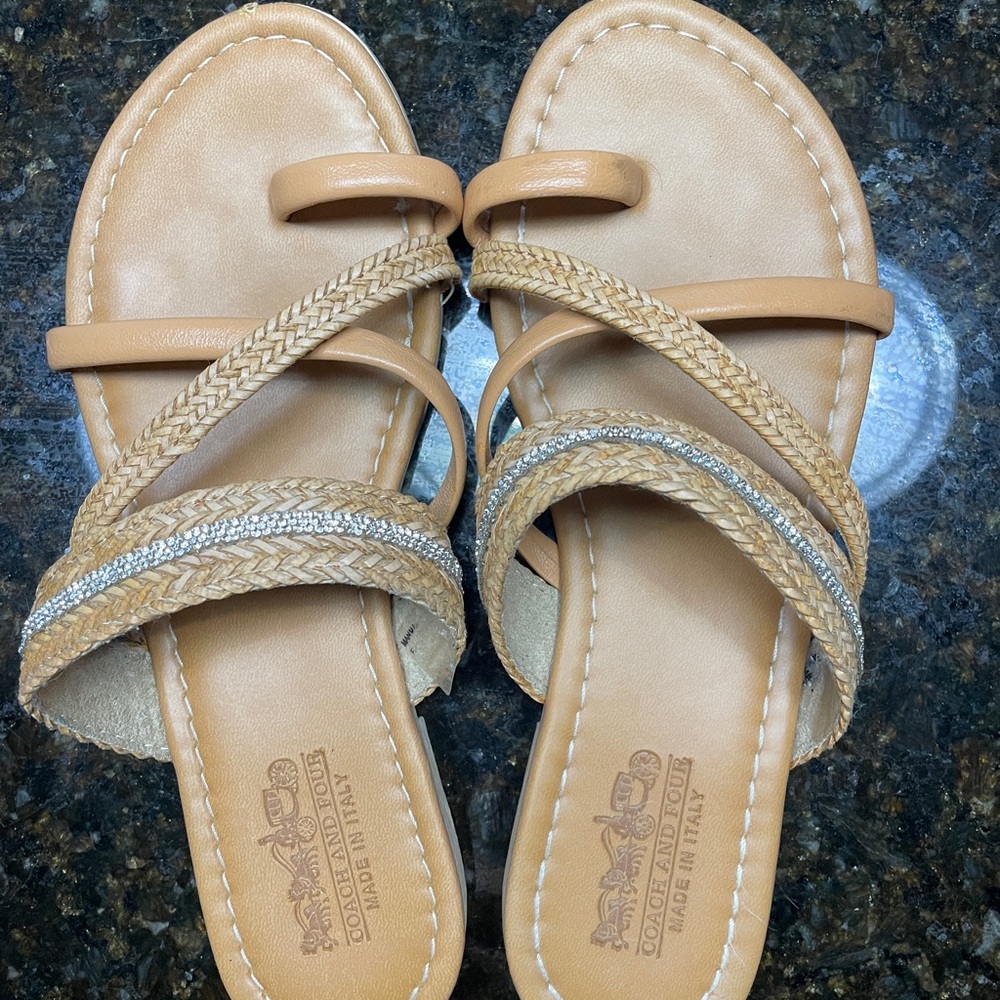 Coach and Four sandals.  Tan and Silver. Super cute and comfortable.